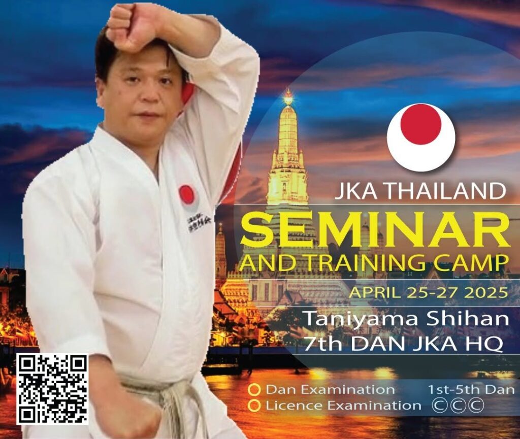 Poster for the JKA Thailand Seminar and Training Camp with Taniyama Shihan, 25-27 April 2025