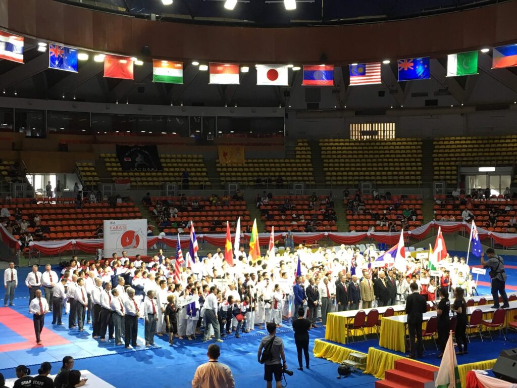 Teams lined up in the arena at the JKA Asia Oceania Championships 2019