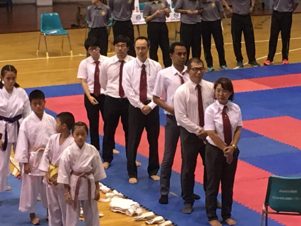 Officials and competitors lined up at the Thailand Shoto Cup 2018
